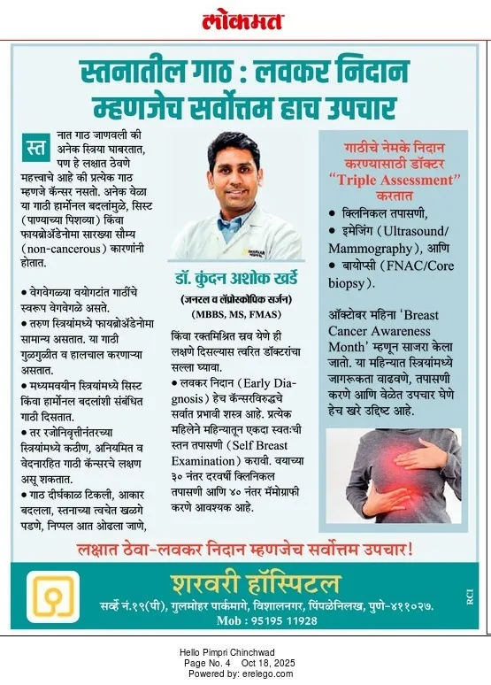 Lokmat 18 Oct 2025 — Dr. Kundan Kharde column on breast lumps and early diagnosis